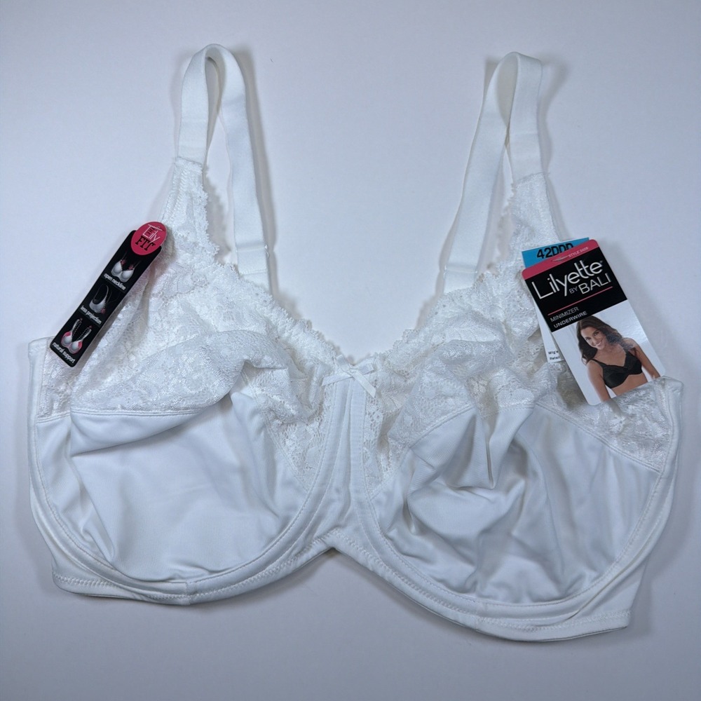 Lilyette By Bali Shaping Minimizer Comfort Lace Underwire Bra 42DDD 0428 White